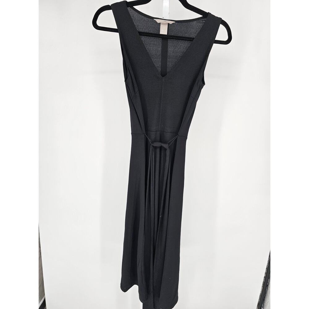 H&M Womens Sz XS Midi Length Belted Dress Sleeveless V Neck Basic